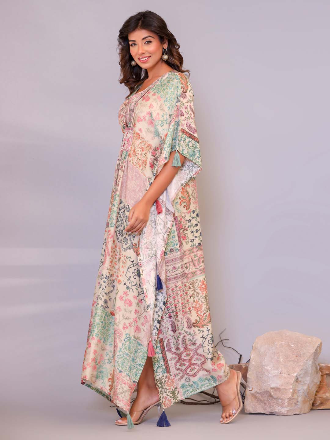 Floral Printed Muslin Kaftan Kurta