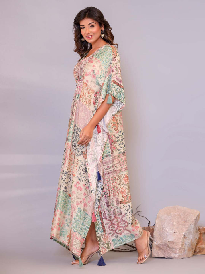 Floral Printed Muslin Kaftan Kurta