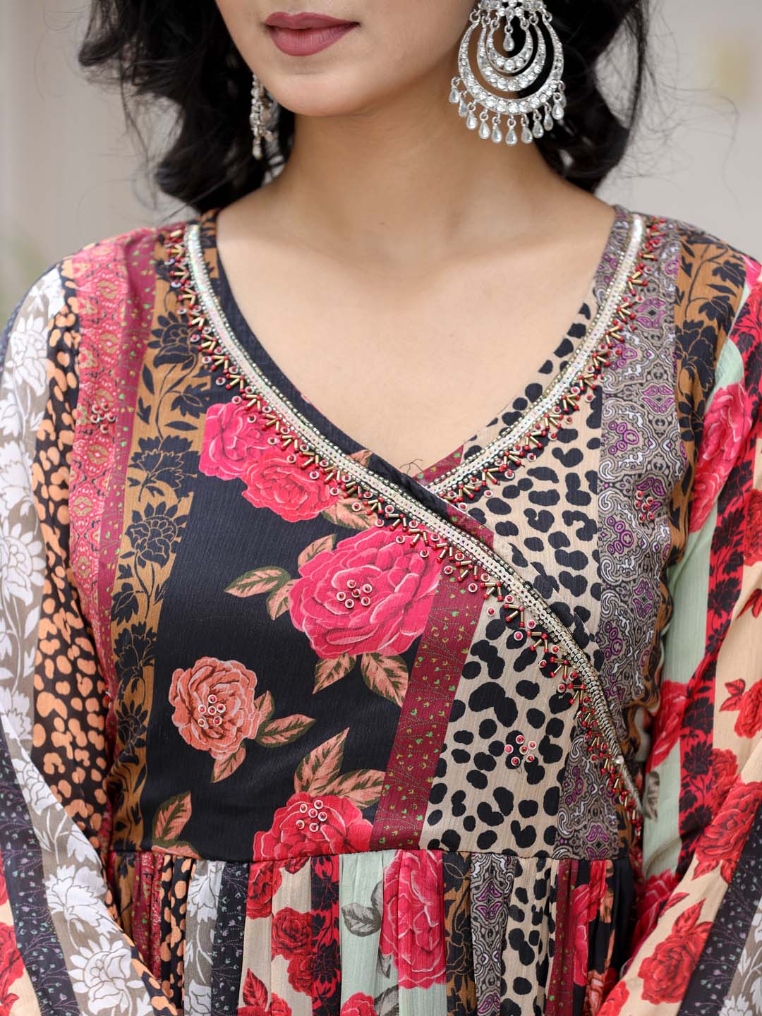 Floral Printed Crepe Kurta With Pants &amp; Dupatta