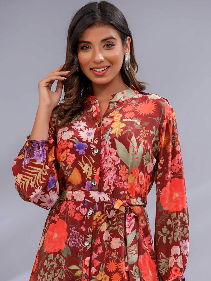 Floral Printed Crepe Co-Ord Set With Belt
