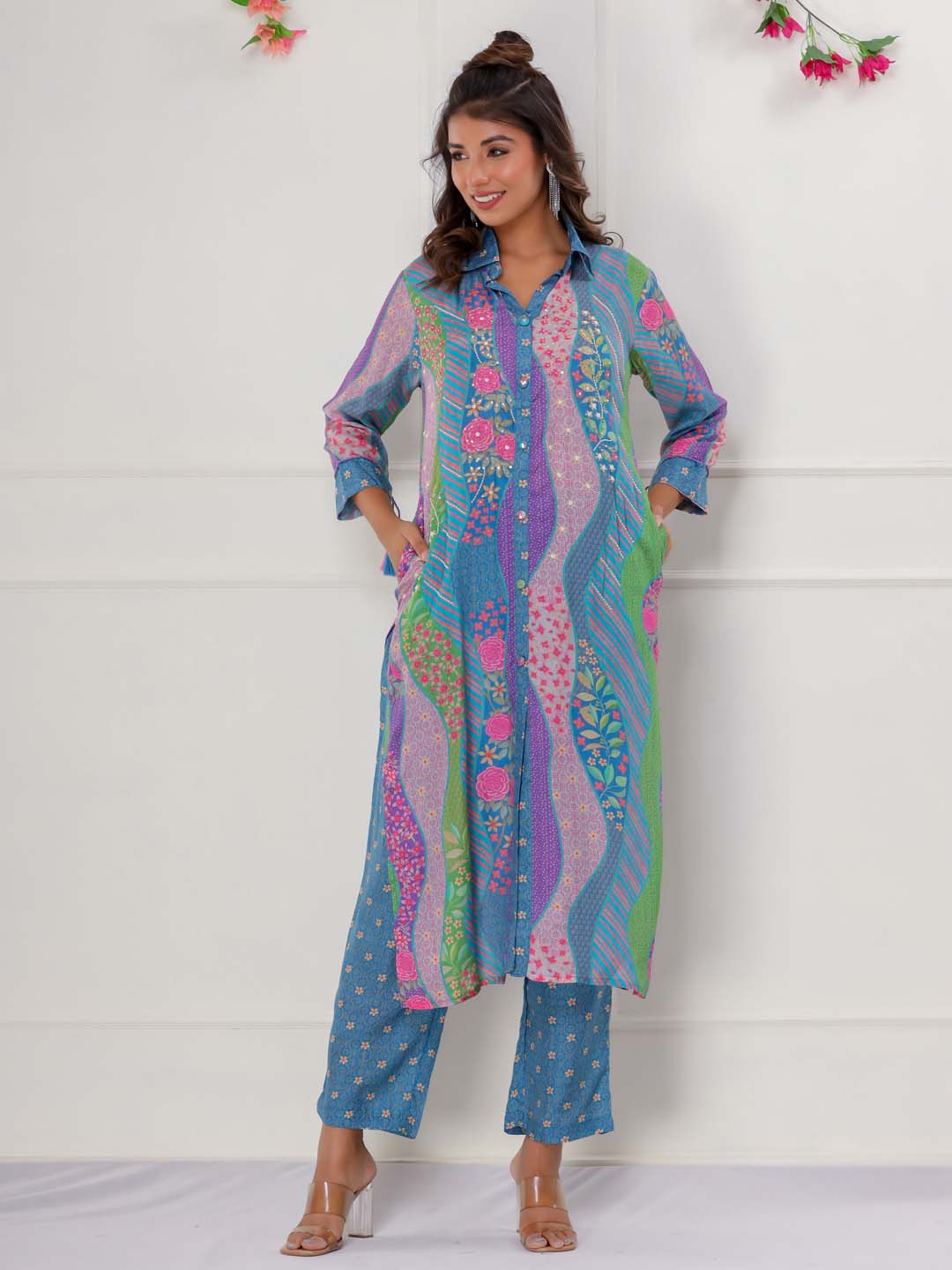 Floral Printed Muslin Kurta With Pants