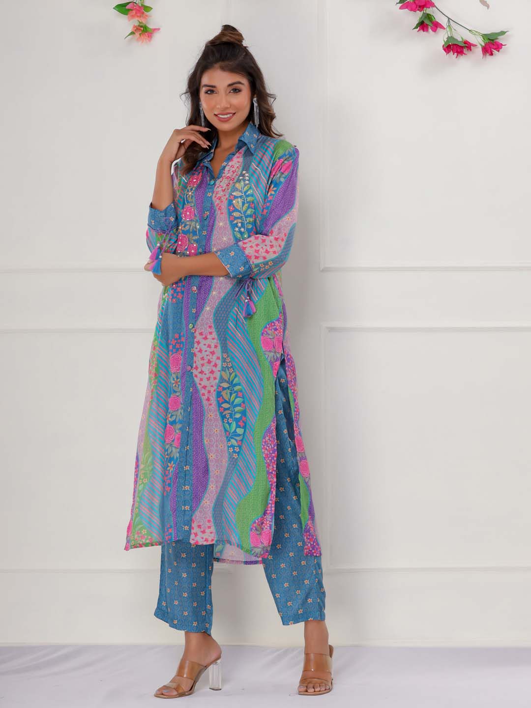 Floral Printed Muslin Kurta With Pants
