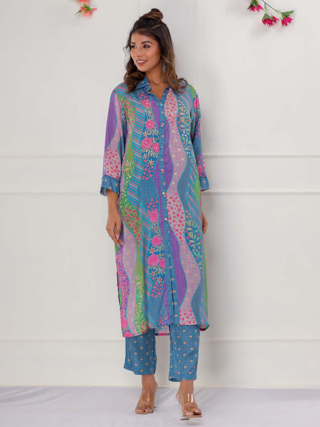 Floral Printed Muslin Kurta With Pants