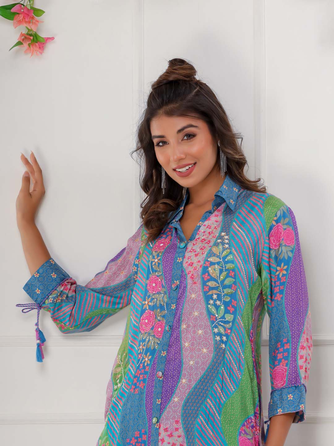 Floral Printed Muslin Kurta With Pants