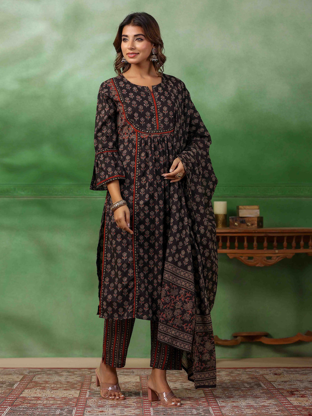 Floral Printed Kurta With Pants &amp; Dupatta