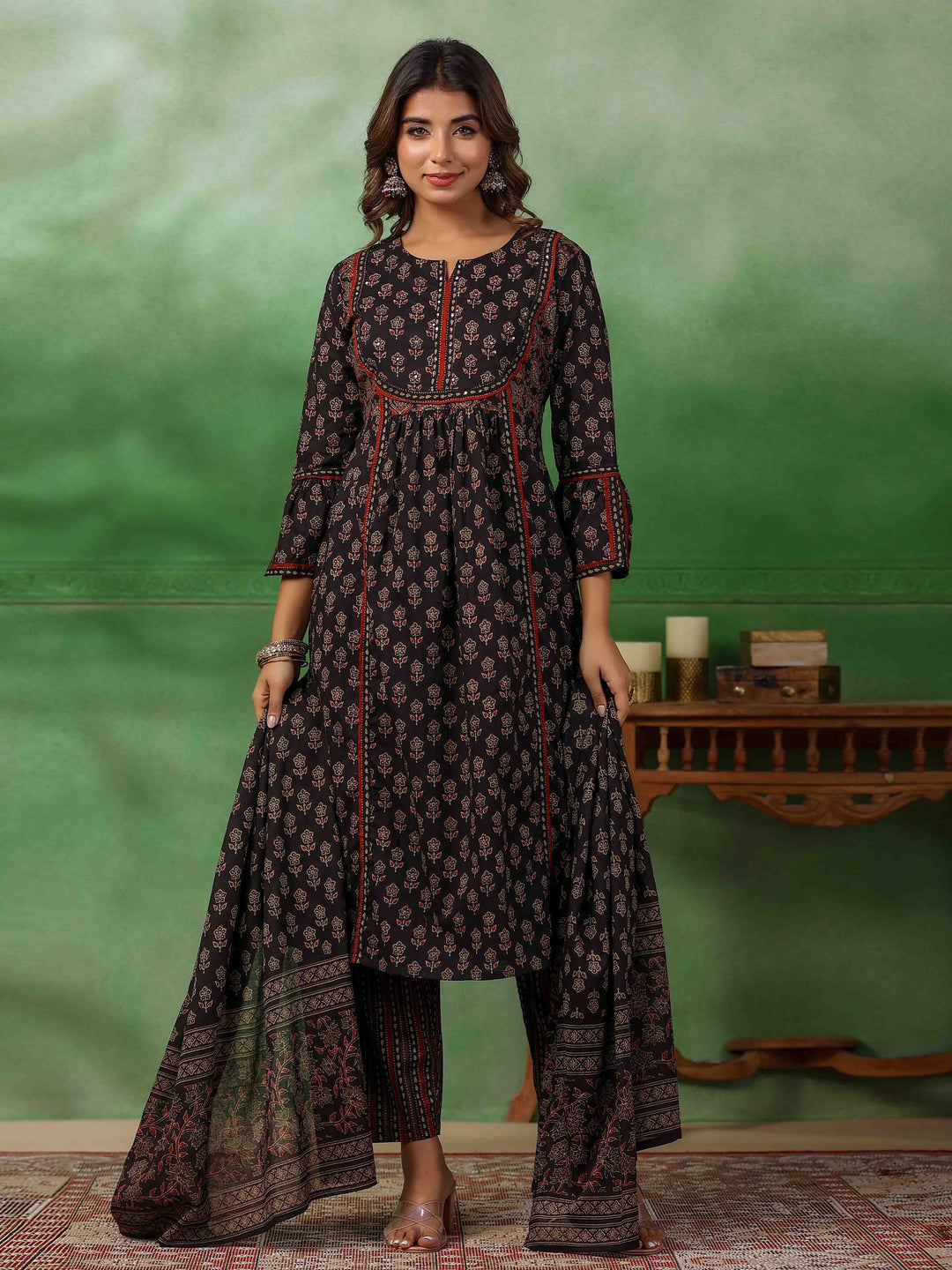 Floral Printed Kurta With Pants &amp; Dupatta