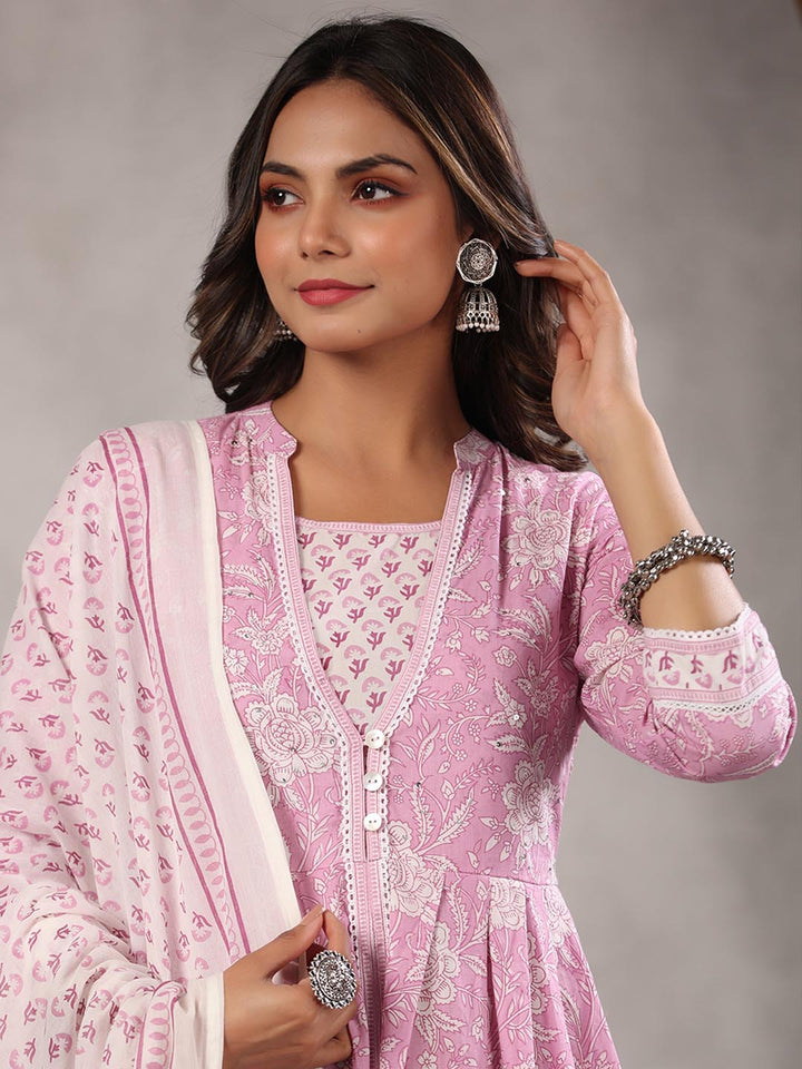 Printed Cotton Kurta With Pants &amp; Dupatta