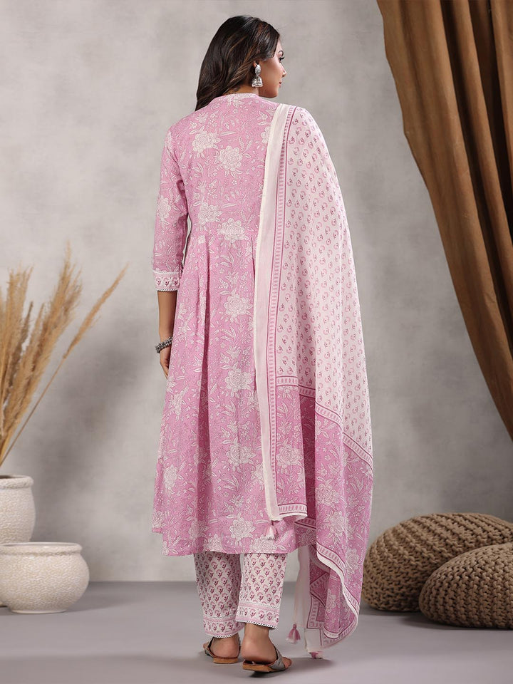 Printed Cotton Kurta With Pants &amp; Dupatta