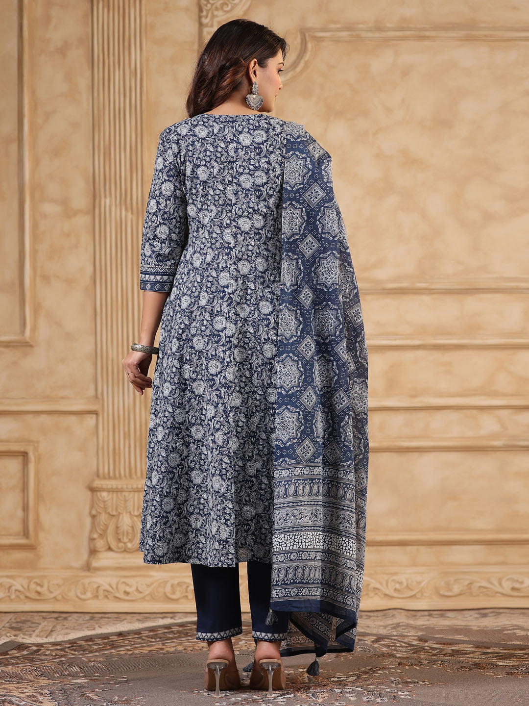 Floral Printed Anarkali Kurta With Pants &amp; Dupatta