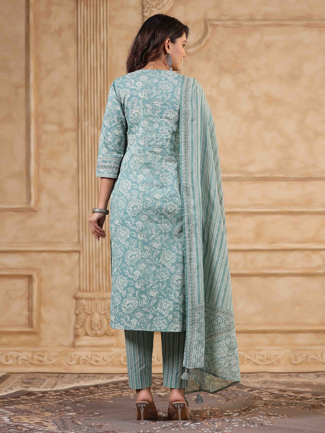 Floral Printed Kurta With Pants &amp; Dupatta
