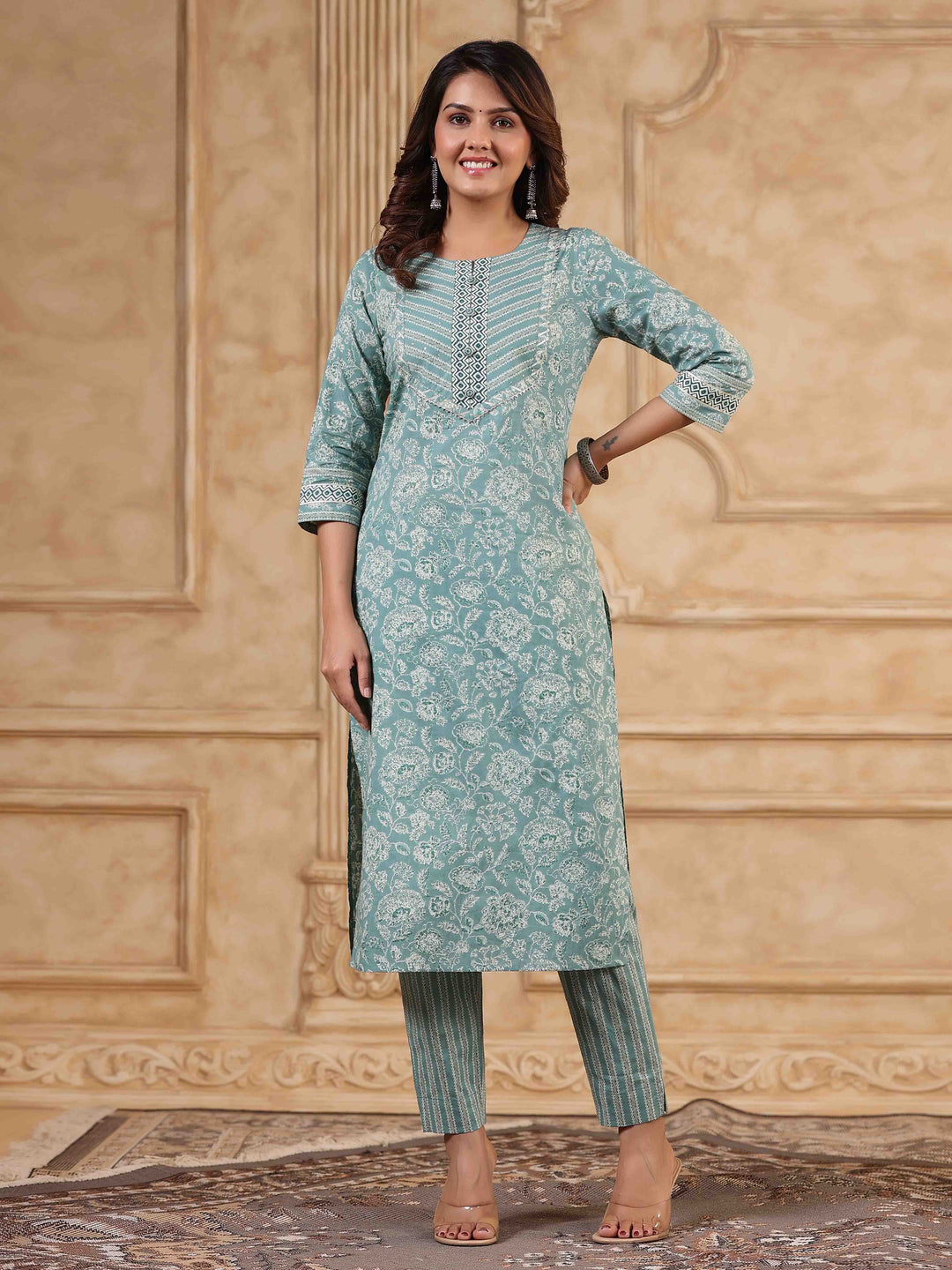 Floral Printed Kurta With Pants &amp; Dupatta