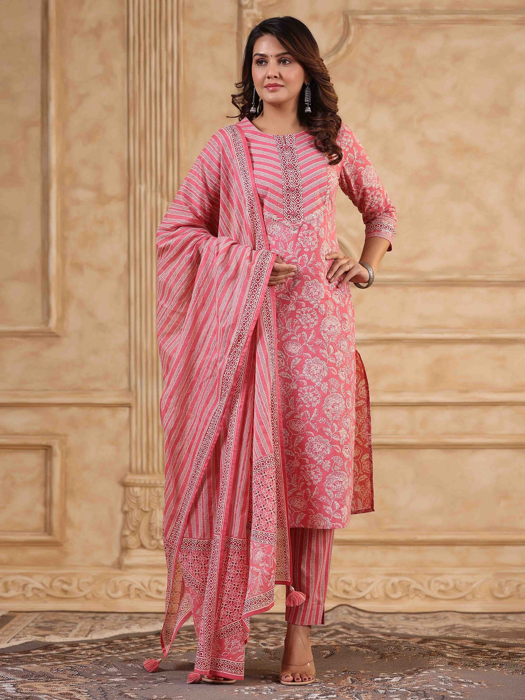 Floral Printed Kurta With Pants &amp; Dupatta