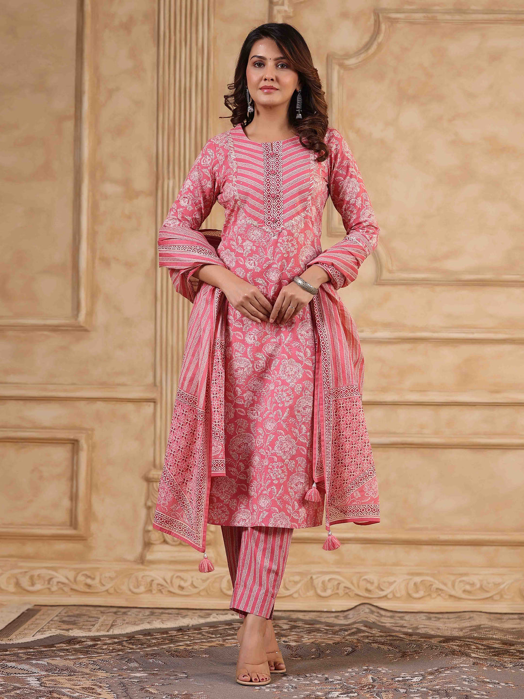 Floral Printed Kurta With Pants &amp; Dupatta