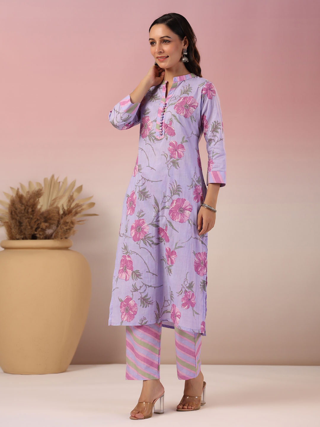 Floral Printed Cotton Kurta With Pants