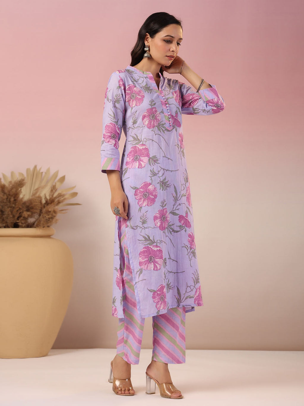 Floral Printed Cotton Kurta With Pants