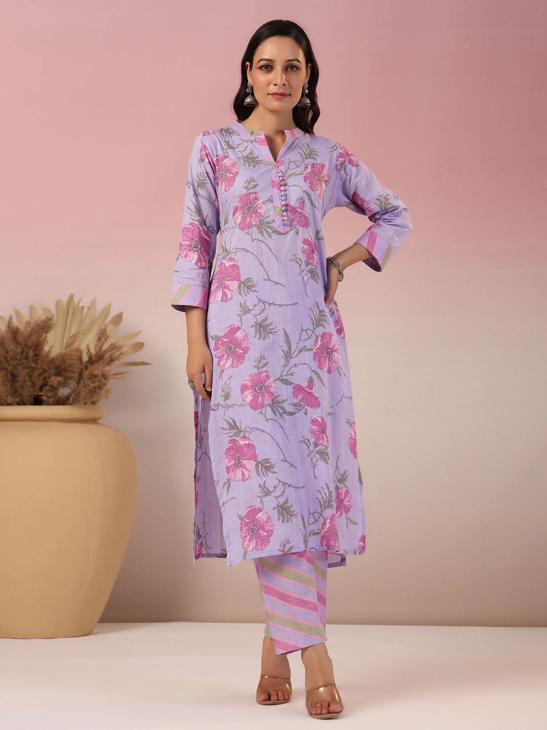 Floral Printed Cotton Kurta With Pants