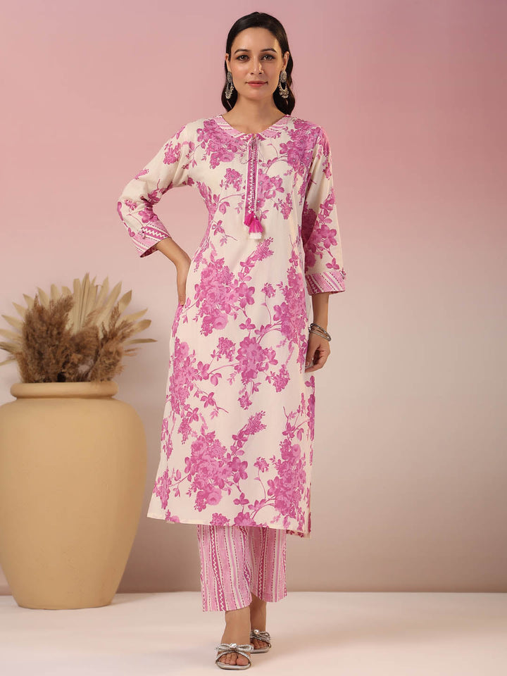 Floral Printed Cotton Kurta With Pants