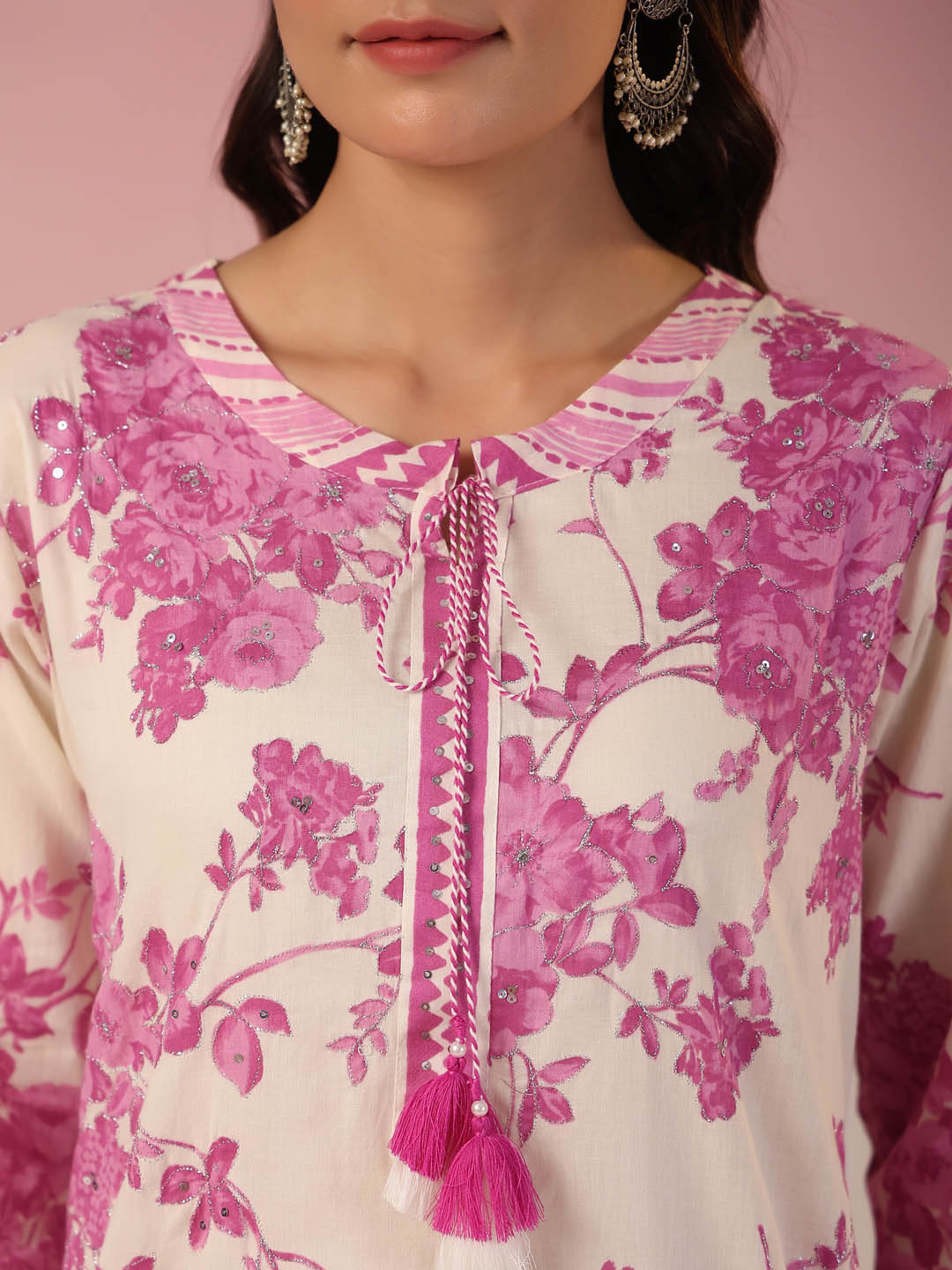 Floral Printed Cotton Kurta With Pants