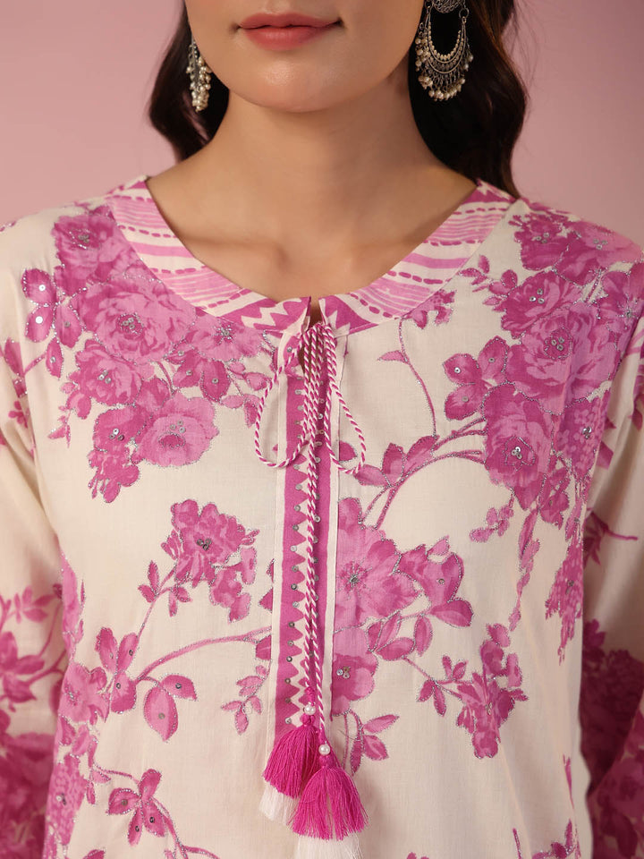 Floral Printed Cotton Kurta With Pants