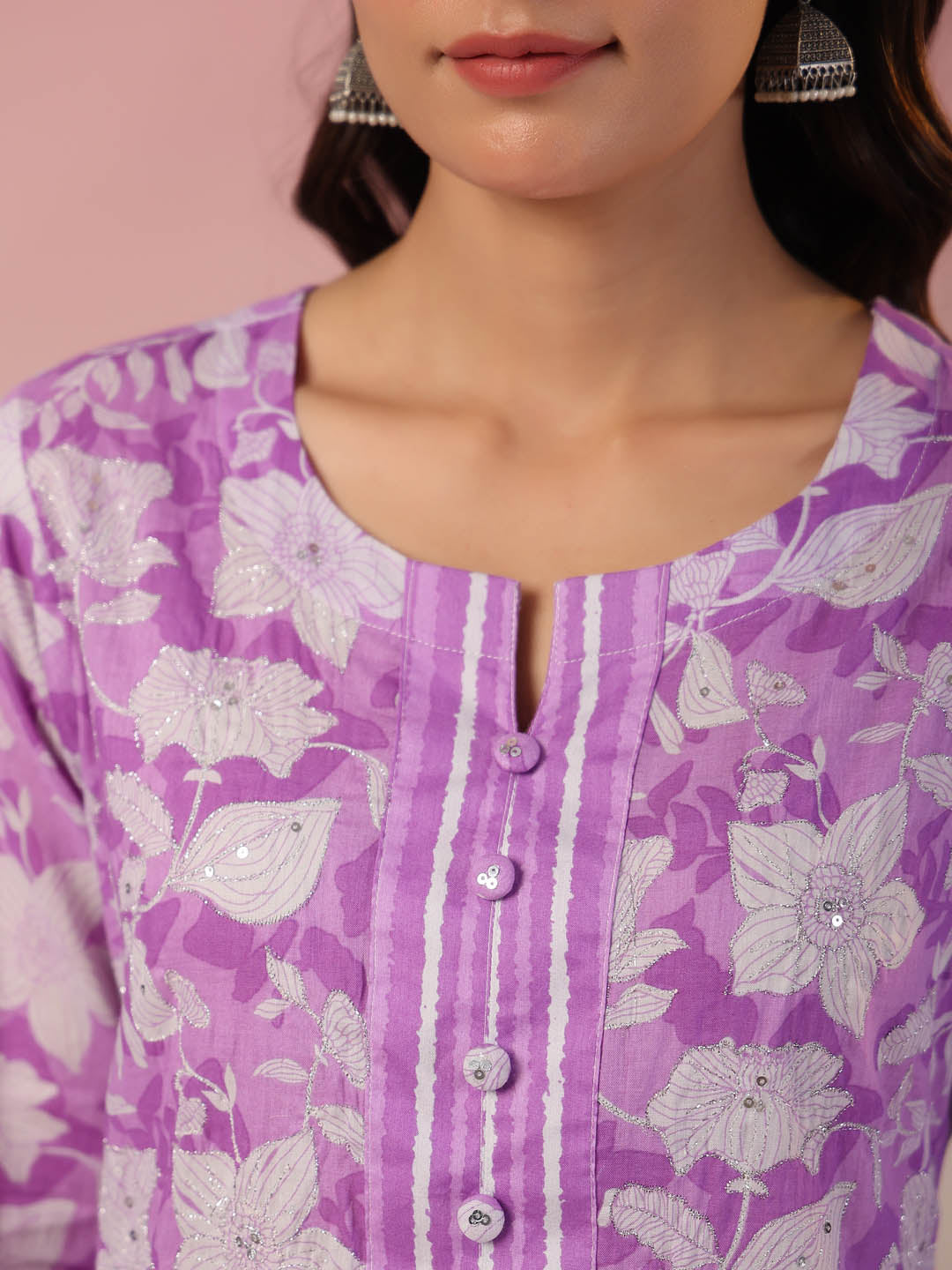 Floral Printed Cotton Kurta With Pants