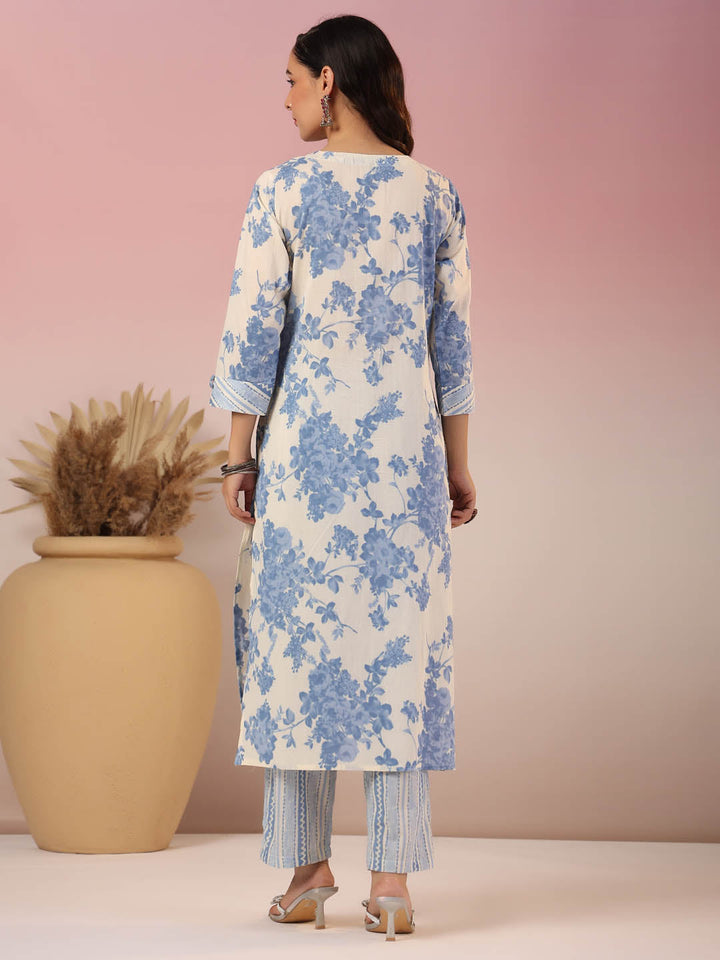 Floral Printed Cotton Kurta With Pants