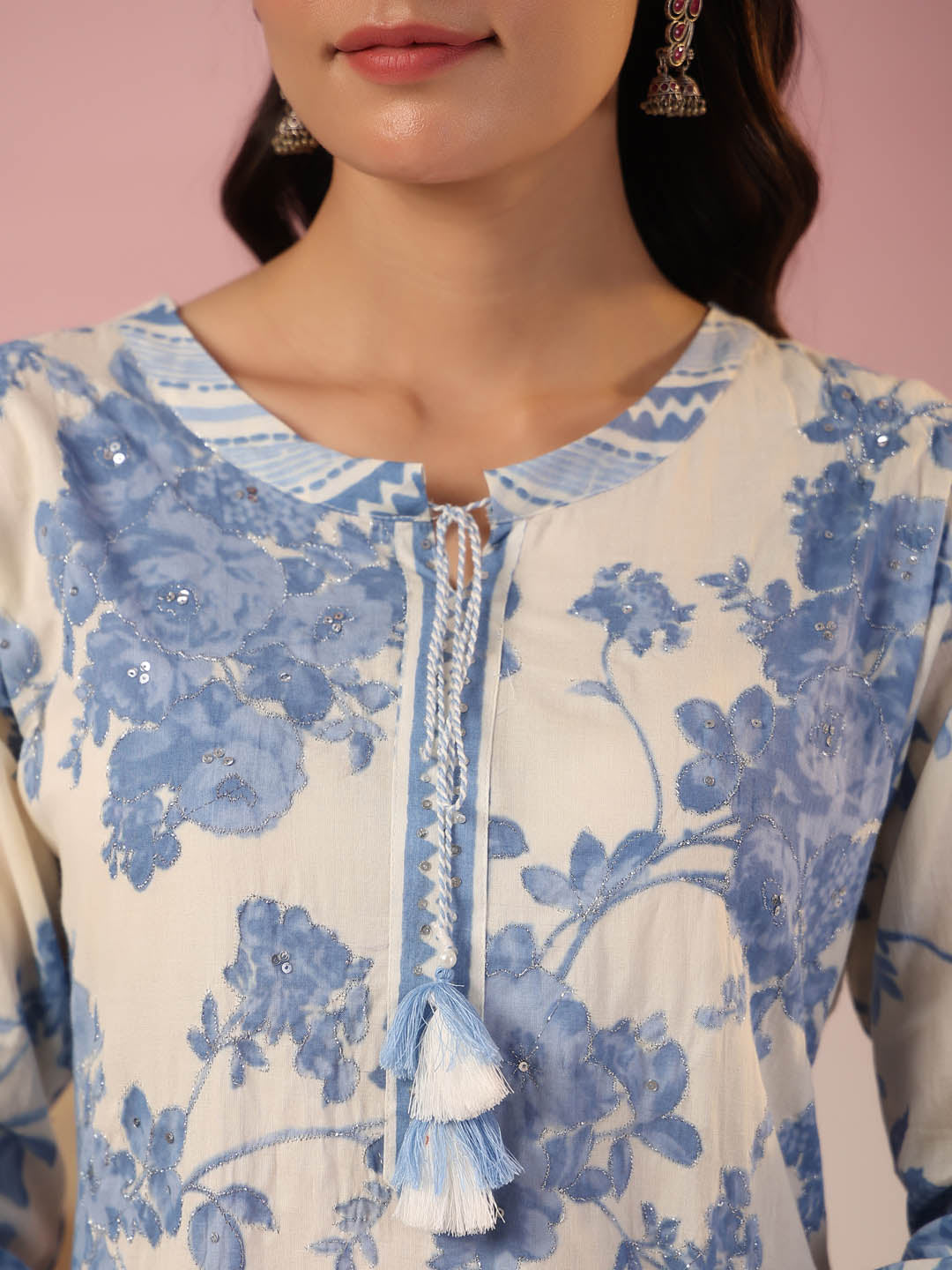 Floral Printed Cotton Kurta With Pants