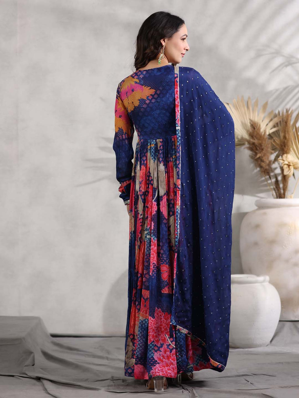 Floral Printed Crepe Kurta With Dupatta