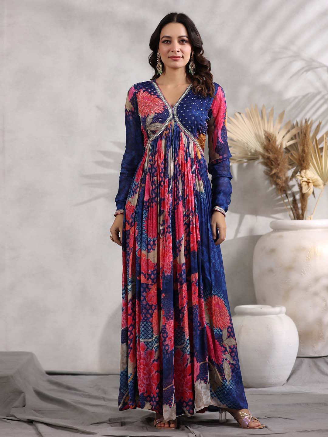 Floral Printed Crepe Kurta With Dupatta