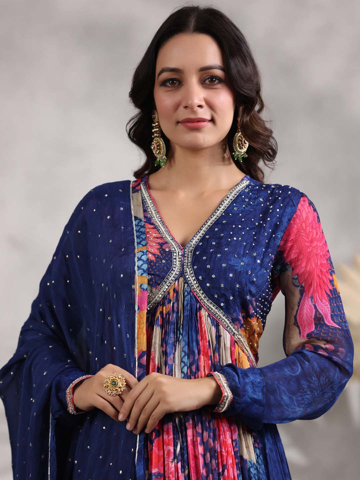 Floral Printed Crepe Kurta With Dupatta