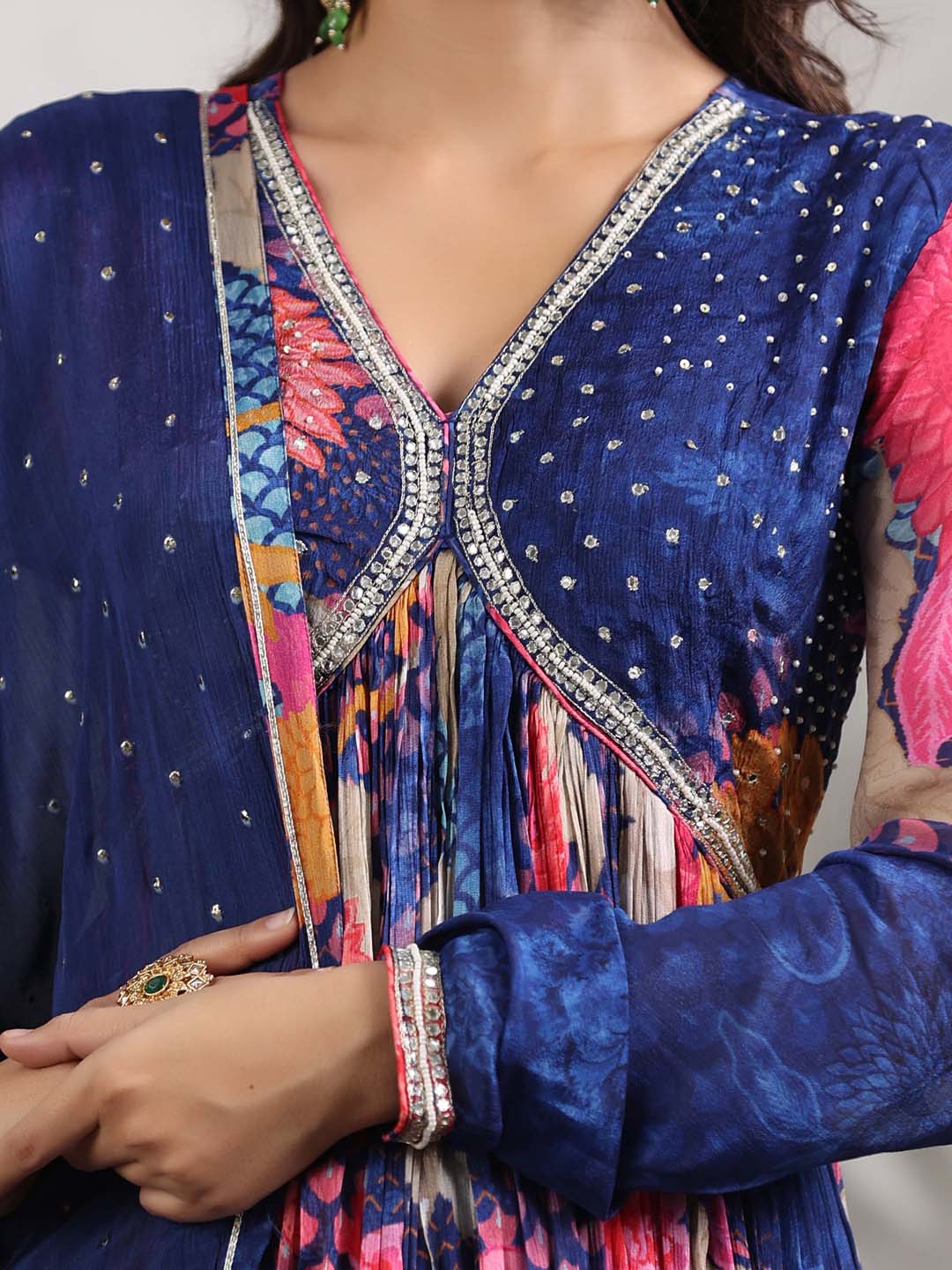 Floral Printed Crepe Kurta With Dupatta