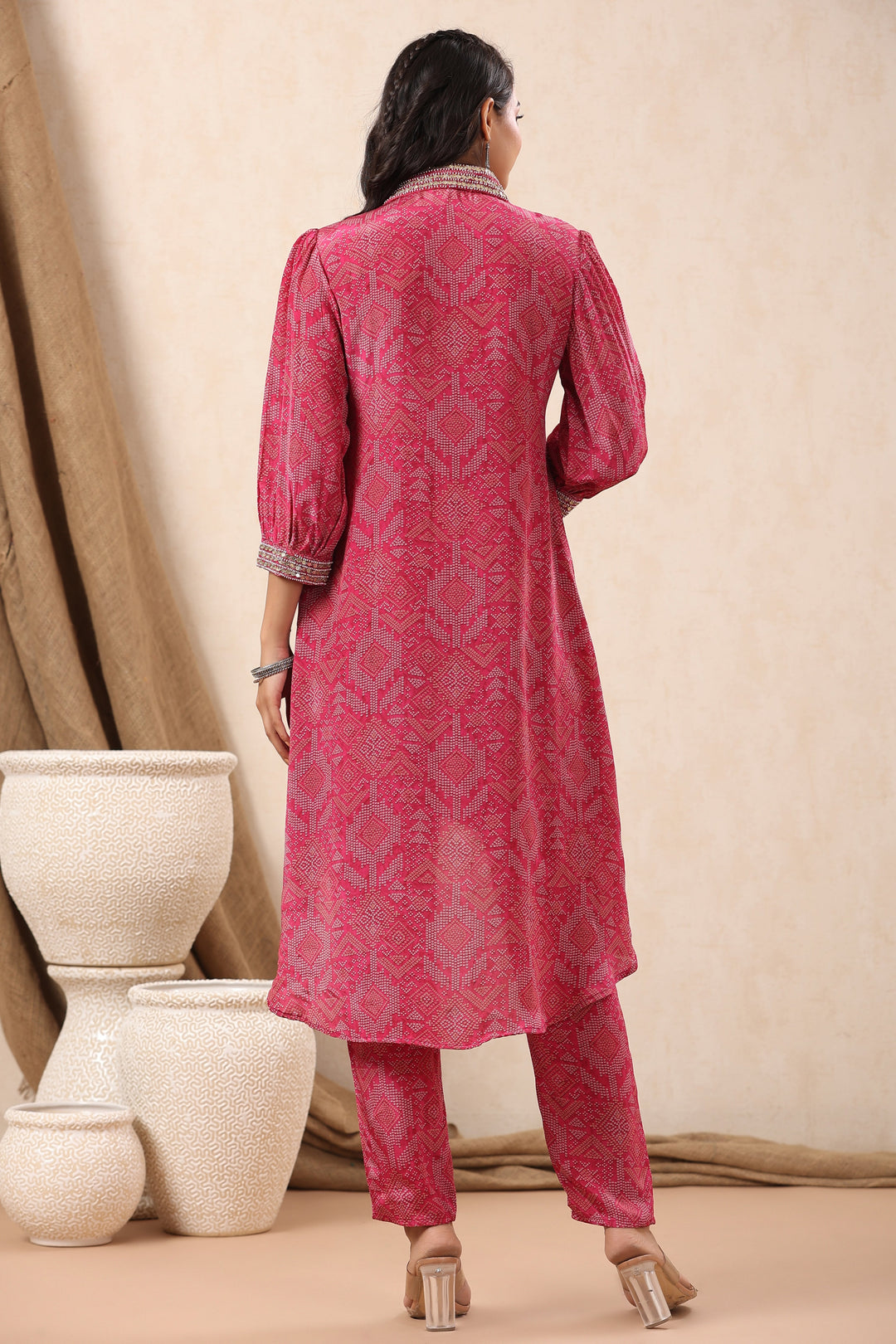 Bandhani Printed Crepe Kurti With Pants