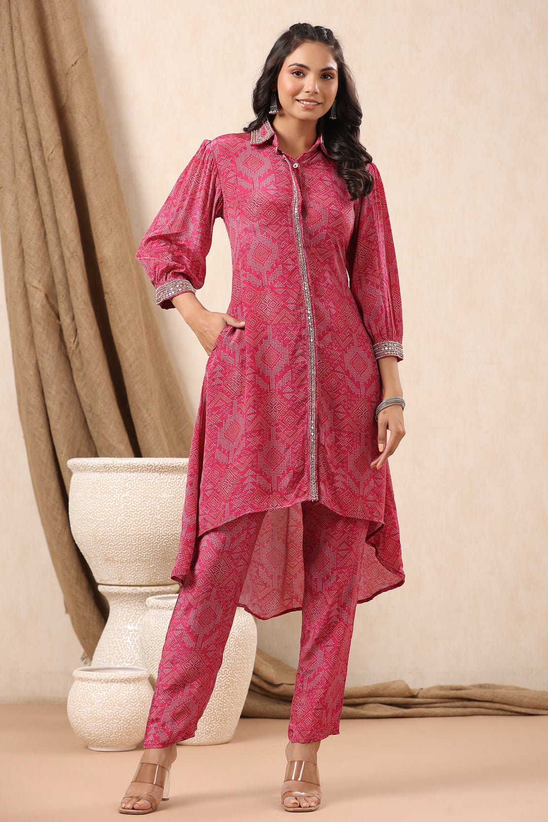 Bandhani Printed Crepe Kurti With Pants