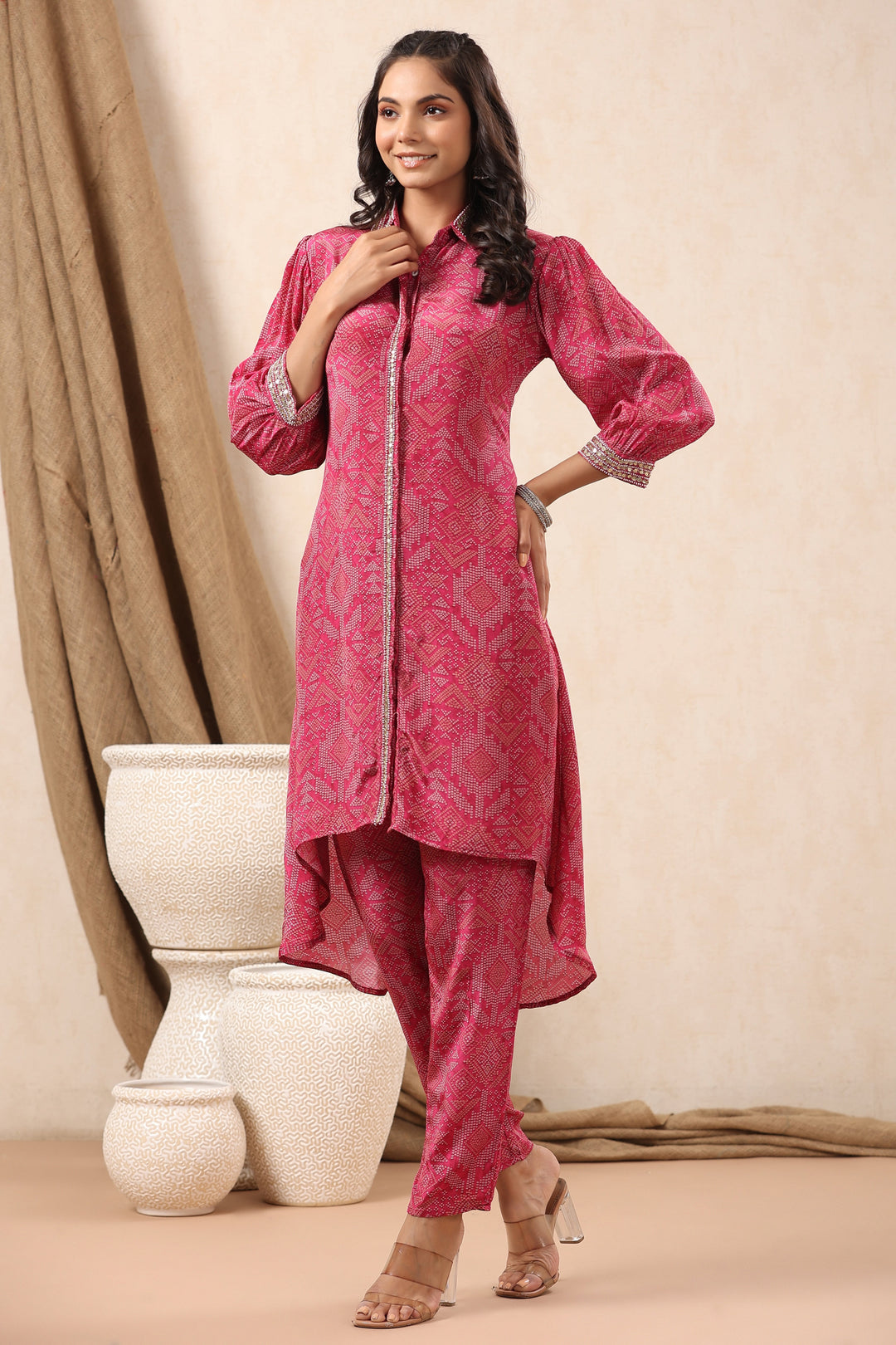 Bandhani Printed Crepe Kurti With Pants