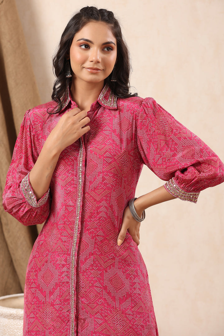 Bandhani Printed Crepe Kurti With Pants