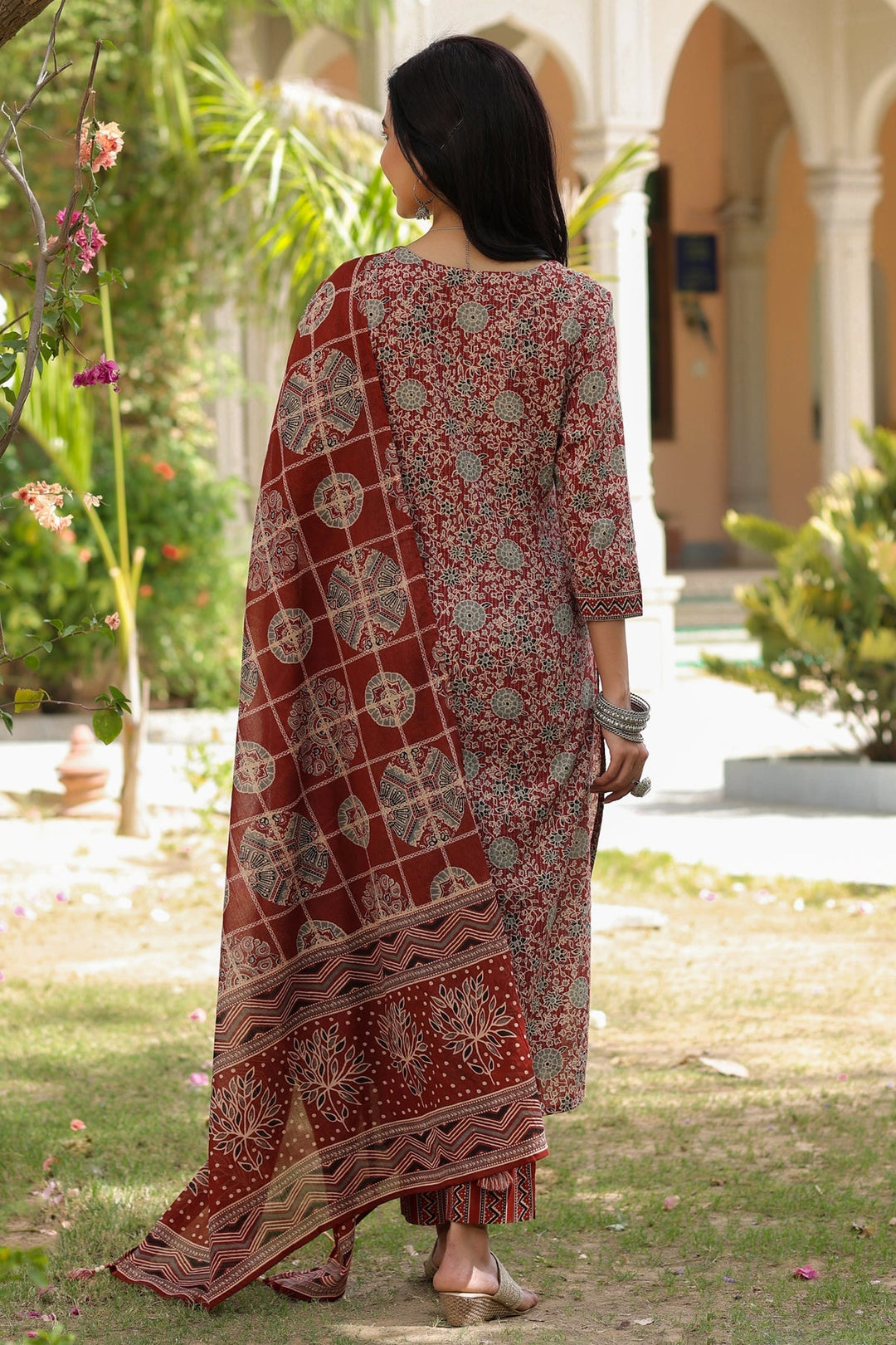 Printed Cotton Kurta With Pants &amp; Dupatta
