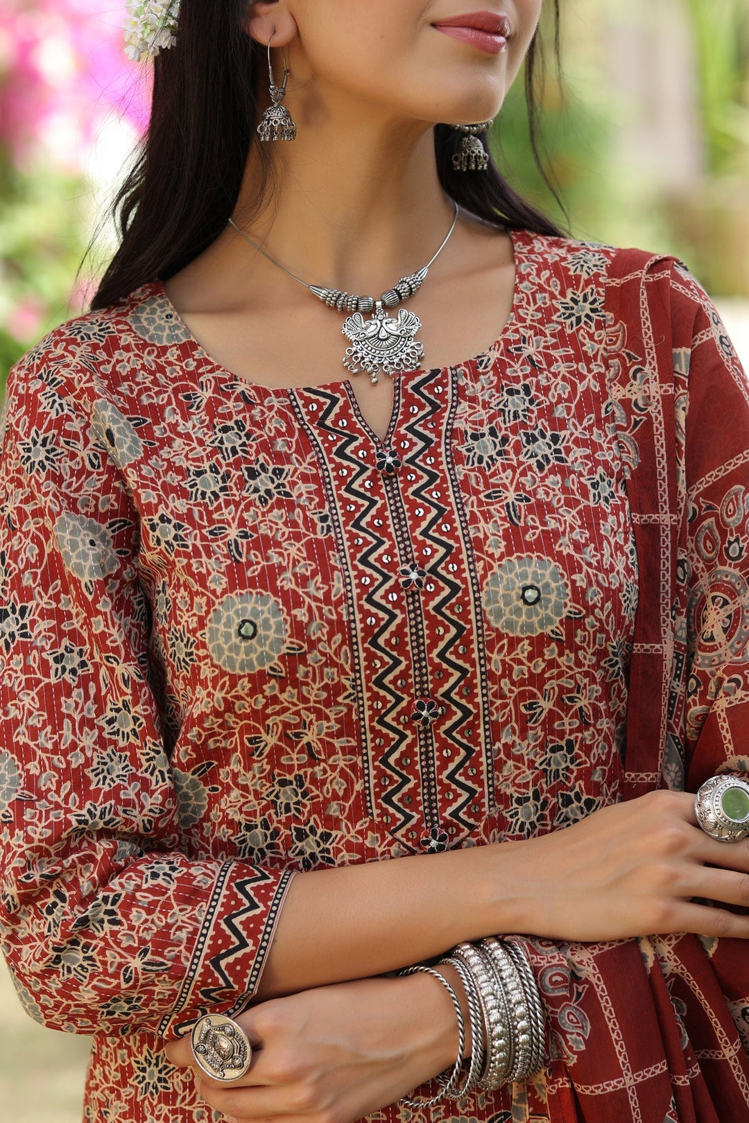 Printed Cotton Kurta With Pants &amp; Dupatta