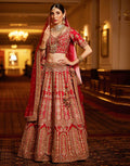 Embroidered Art Handloom Dupion Bridal Lehenga With Choli And Net Dupatta