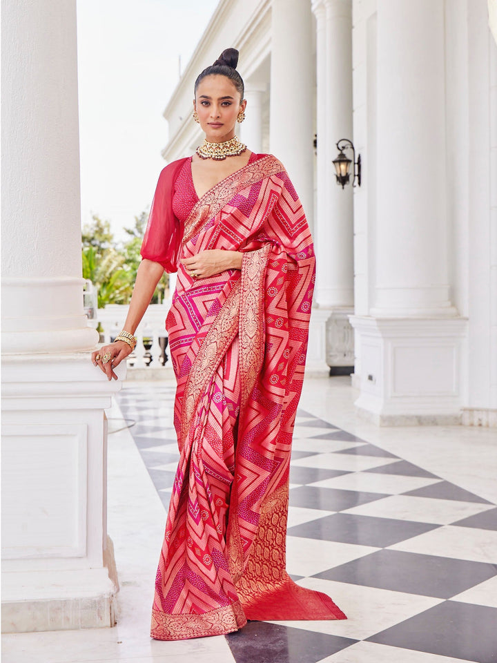 Bandhani Jaal Printed Handloom Saree