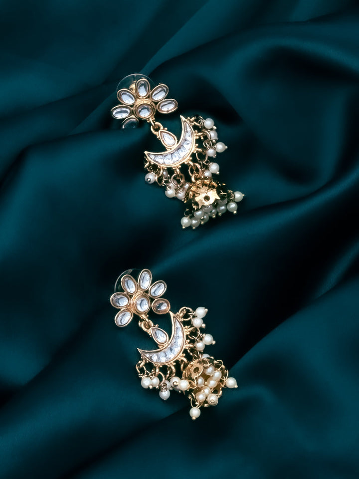 Gold &amp; White Jhumki Earrings