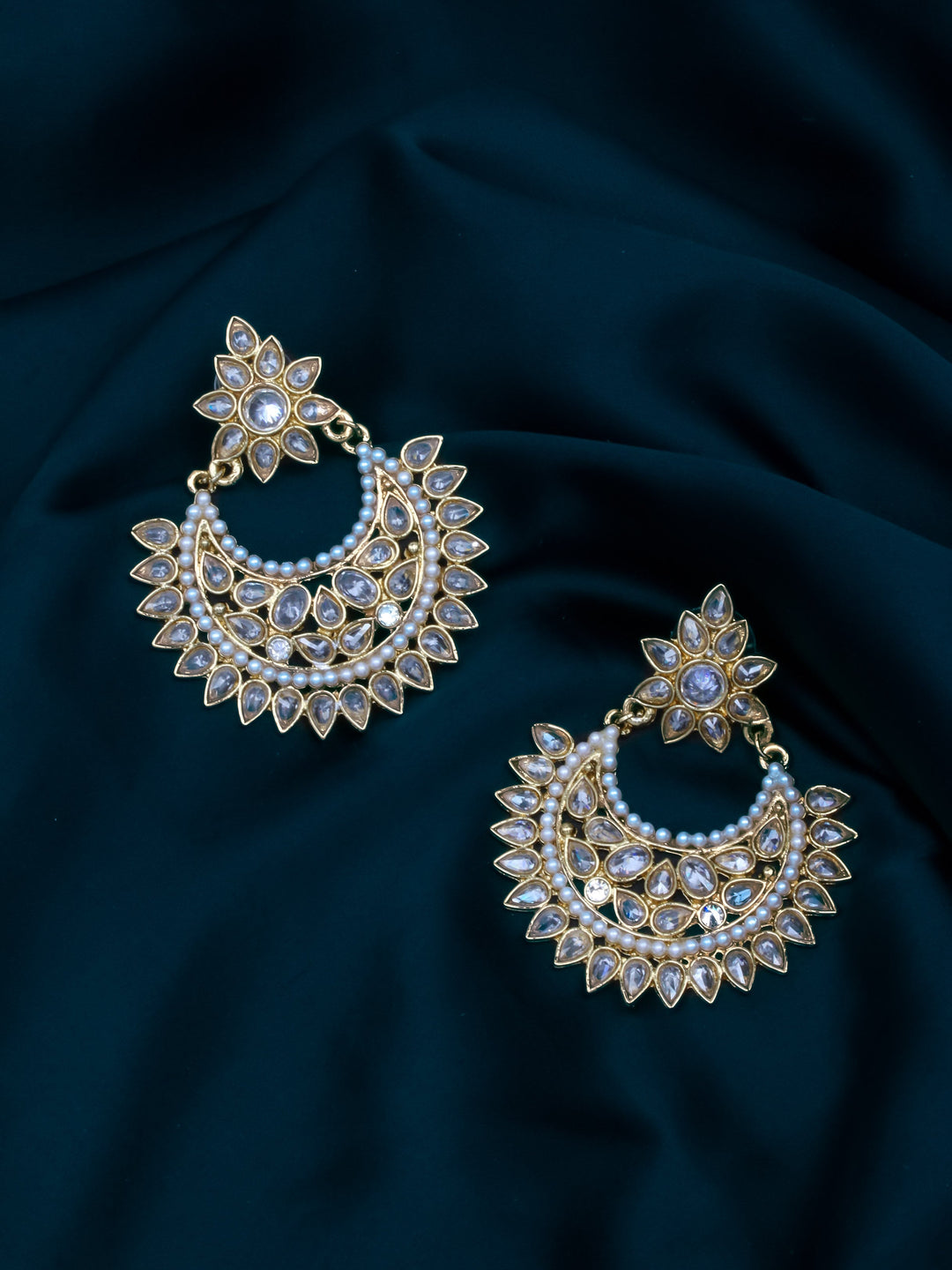 Gold &amp; White Chandbali Earrings