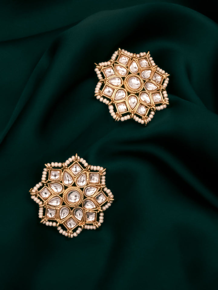 Gold &amp; White Stud Earrings