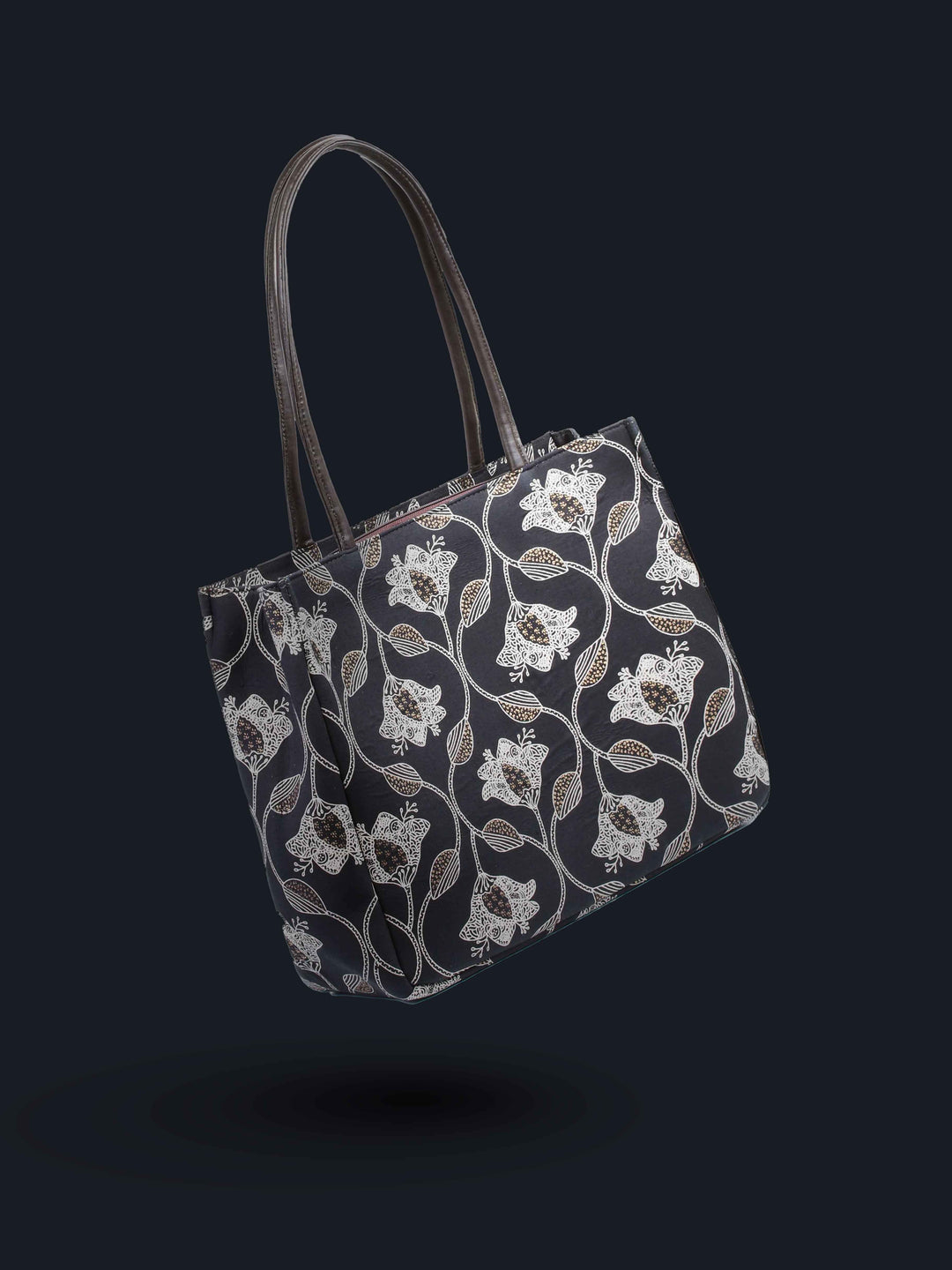 Black Printed Cotton Handbag With Pouch