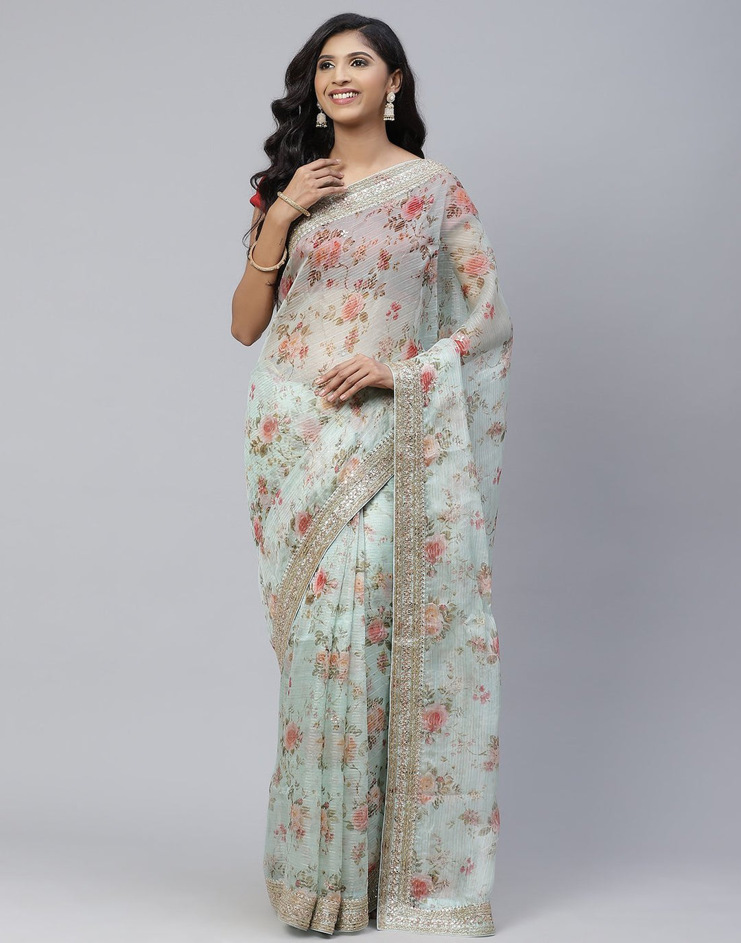 Digital Floral Printed Organza Saree