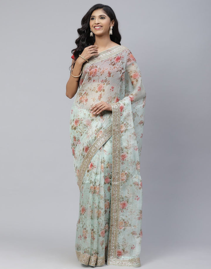 Digital Floral Printed Organza Saree
