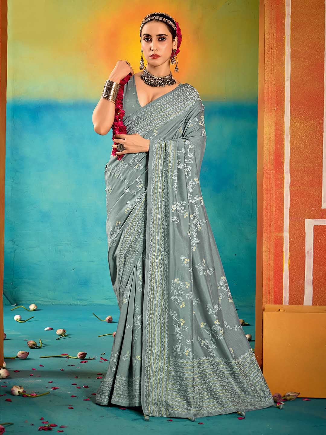 Abstract Print Art Silk Saree