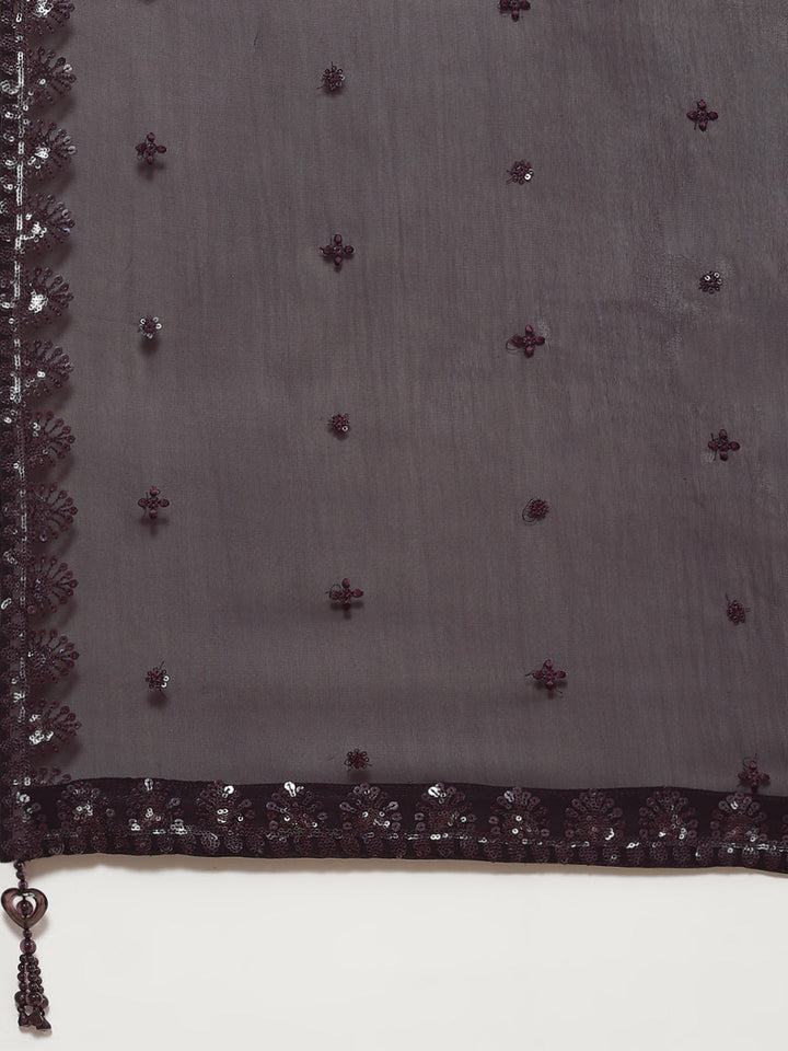 Sequin Embroidered Georgette Choli With Lehenga &amp; Dupatta