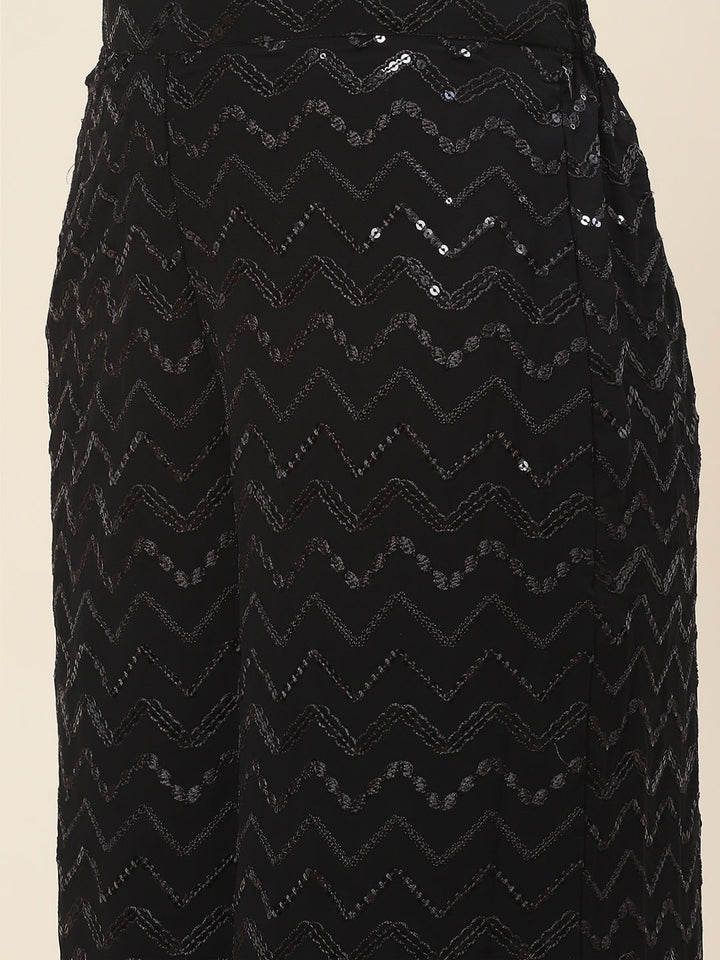 Sequin Embroidered Georgette Top Jacket With Palazzo &amp; Dupatta