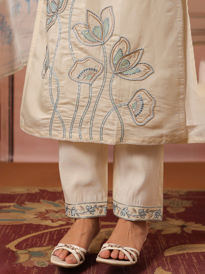 Embroidered Cotton Kurta With Pant &amp; Dupatta