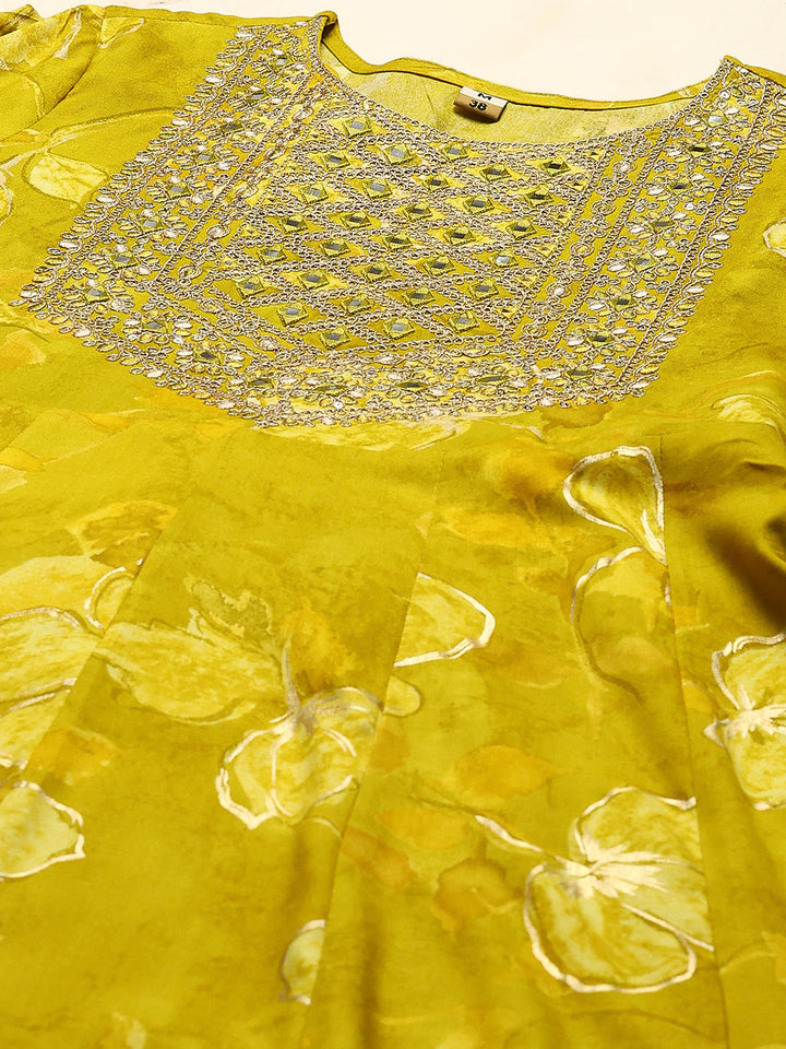 Printed Cotton Blend Kurta With Pants &amp; Dupatta