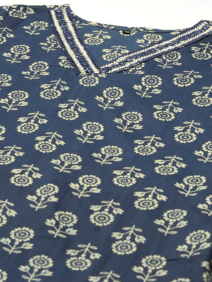 Printed Cotton Blend Kurta With Pants &amp; Dupatta